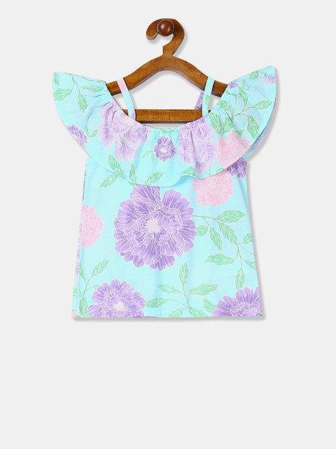 

The Childrens Place Girls Sea Green & Purple Floral Printed Top
