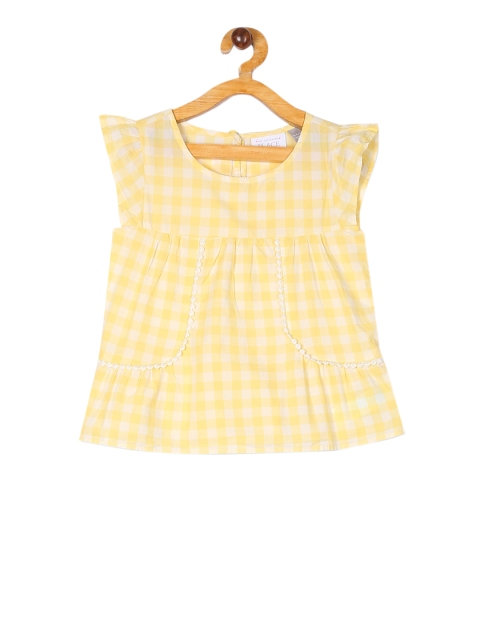 

The Childrens Place Girls Yellow & White Checked A-Line Pure Cotton Top