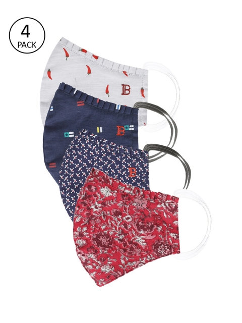 

Bene Kleed Women 4 Pcs 3-Ply Anti Bacterial Reusable Heptashield Printed Outdoor Masks, Multi