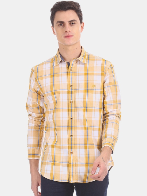 

Aeropostale Men Yellow & White Regular Fit Checked Casual Shirt