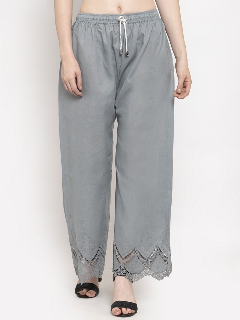 

Clora Creation Women Grey & Black Hem Design Straight Palazzos