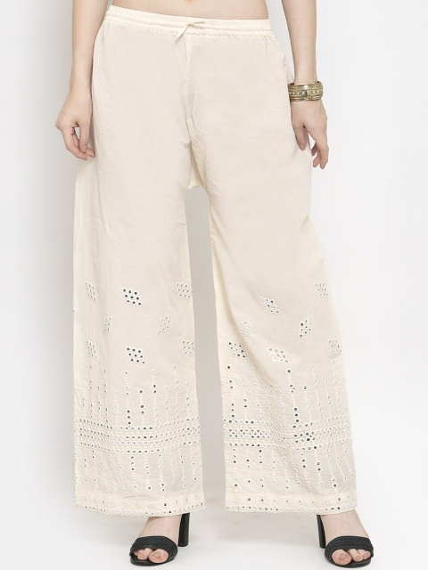 

Clora Creation Women Cream-Coloured Self Design Straight Palazzos