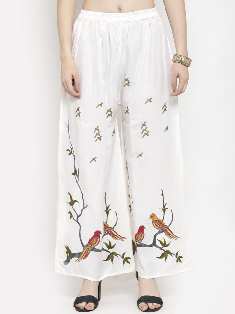 

Clora Creation Women Off-White Embroidered Straight Palazzos