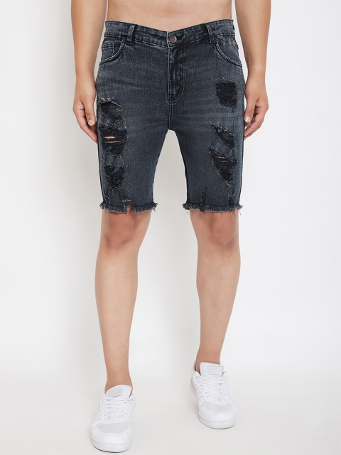 

FUGAZEE Men Charcoal Black Washed Slim Fit Denim Shorts