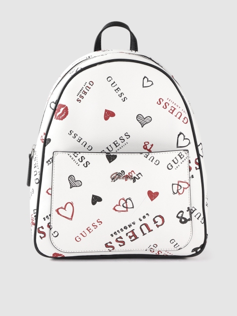 

GUESS Women White & Black Brand Logo & Hearts Print Backpack