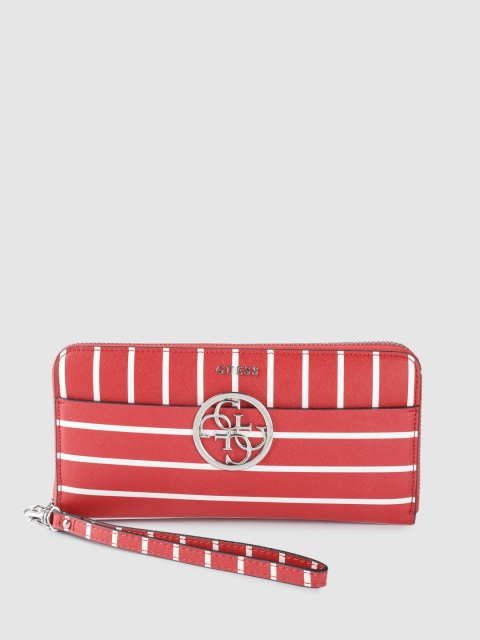 

GUESS Women Red & White Striped Zip Around Wallet with Detachable Wrist Loop