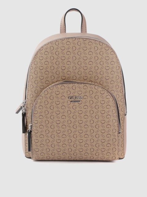 

GUESS Women Brown & Beige Brand Logo Print Backpack