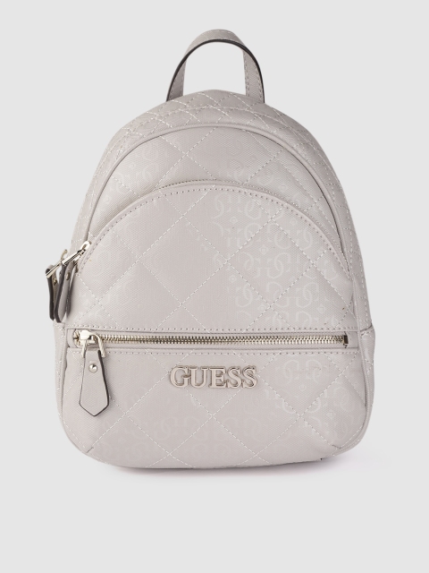 

GUESS Women Grey Quilted Small Backpack with Typography Texture Detail