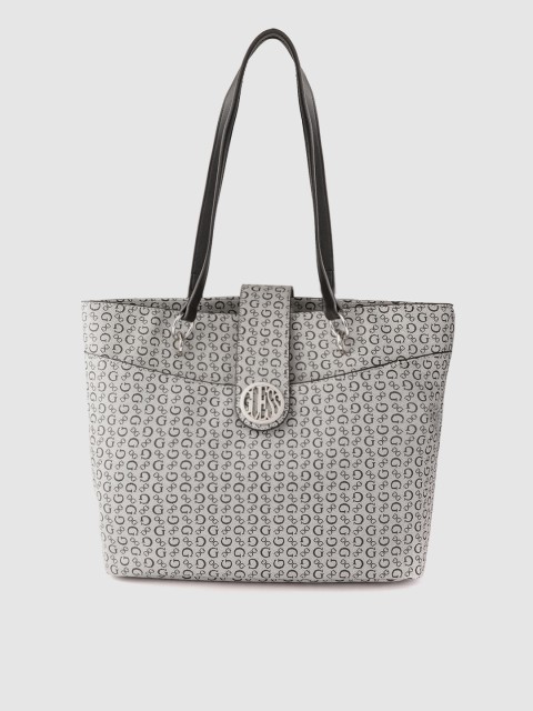 

GUESS Grey & Black Brand Logo Patterned Shoulder Bag