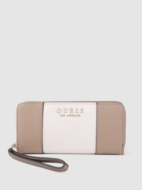 

GUESS Women Off-White & Beige Colourblocked Zip Around Wallet