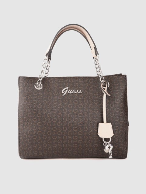 

GUESS Brown Brand Logo Print Handheld Bag