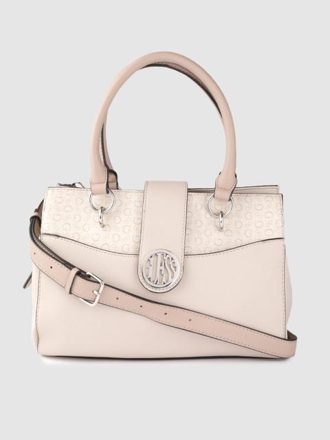 

GUESS Pink Solid Handheld Bag with Print Detail