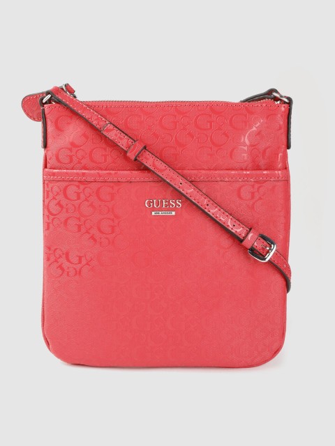 

GUESS Coral Pink Brand Logo Textured Sling Bag