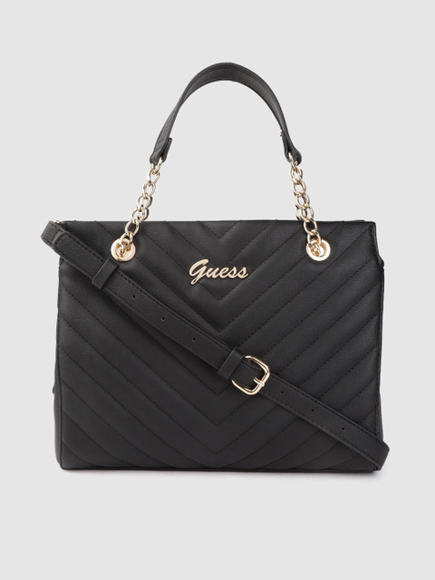 

GUESS Black Quilted Handheld Bag with Detachable Sling Strap