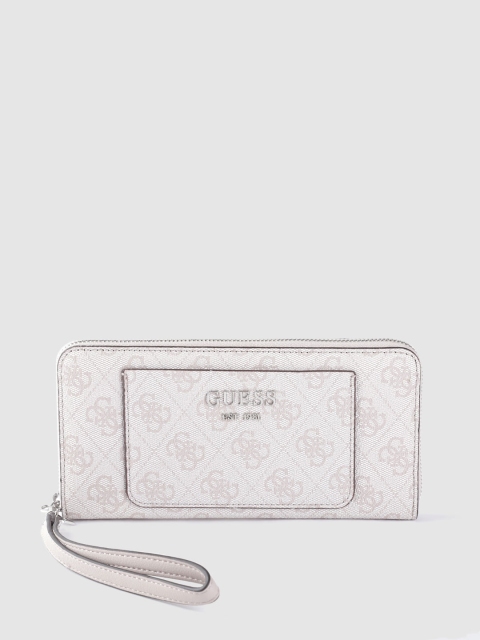 

GUESS Women Off-White & Beige Printed Zip Around Wallet, Nude