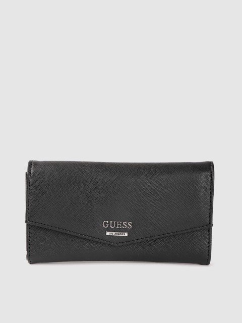 

GUESS Women Black Solid Three Fold Wallet
