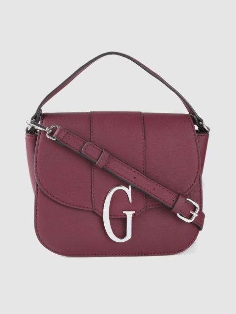 

GUESS Wine-Coloured Solid Satchel Bag, Burgundy