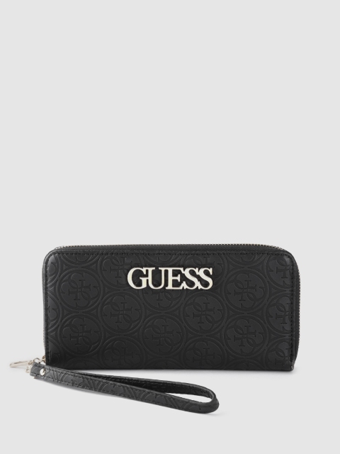 

GUESS Women Black Brand Logo Textured Zip Around Wallet