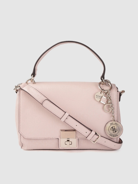 

GUESS Pink Typography Textured Satchel