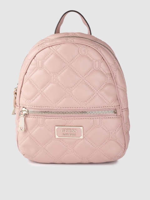

GUESS Women Peach-Coloured Quilted Backpack with Typography Pattern Detail