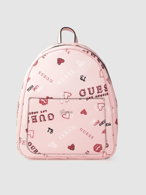

GUESS Women Pink Typography Print Backpack