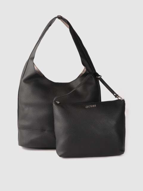

GUESS Black Solid Hobo Bag with Semi-Detachable Pouch
