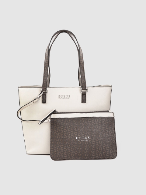 

GUESS Off-White Solid Shoulder Bag with Brand Logo Print Pouch
