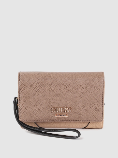 

GUESS Women Brown & Beige Solid Two Fold Wallet with Detachable Wrist Loop