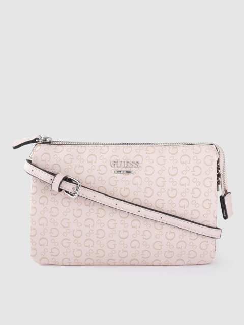 

GUESS Light Pink Brand Logo Textured Sling Bag, Peach