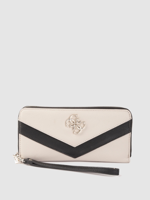 

GUESS Women Beige & Black Colourblocked Zip Around Wallet
