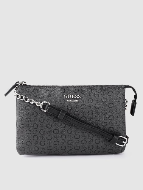 

GUESS Charcoal Grey & Black Brand Logo Print Sling Bag
