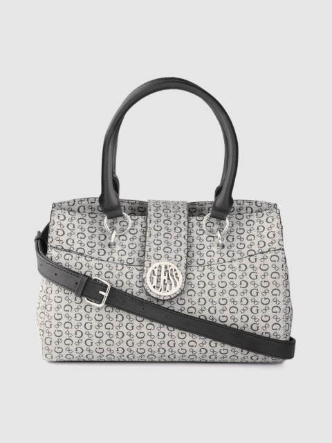 

GUESS Grey & Black Brand Logo Print Handheld Bag