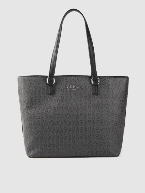 

GUESS Charcoal Grey & Black Brand Logo Print Shoulder Bag