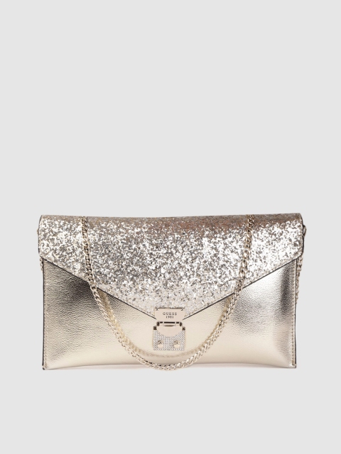 

GUESS Gold-Toned Glitter Envelope Clutch with Detachable Strap