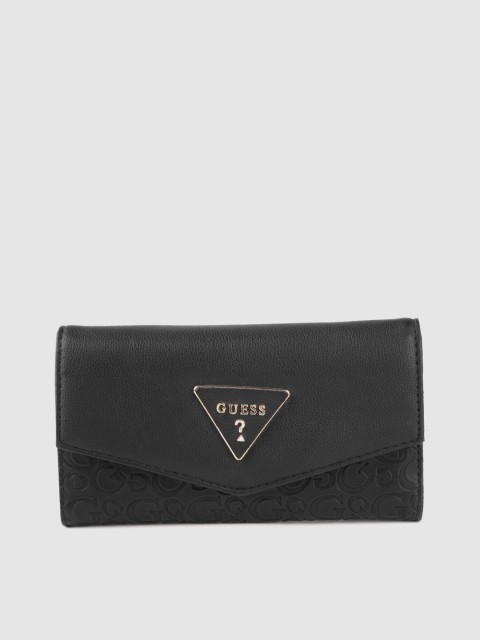 

GUESS Women Black Brand Logo Textured Two Fold Wallet