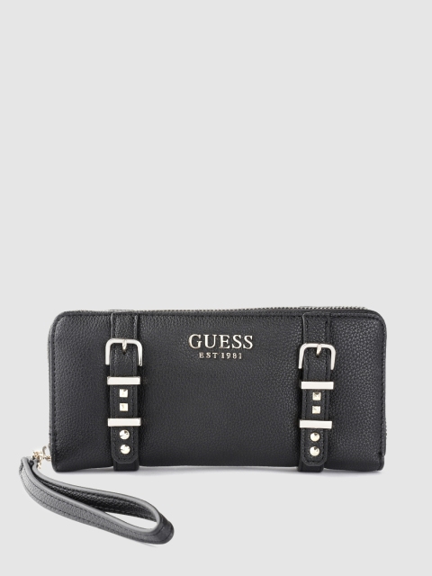 

GUESS Women Black Solid Zip Around Wallet With Wrist Loop