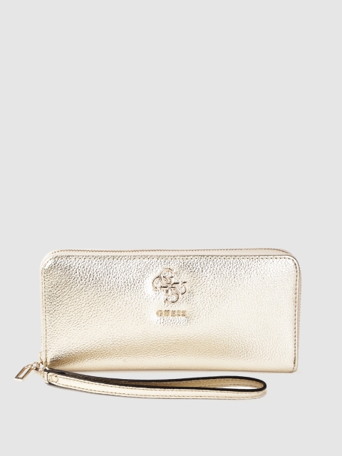 

GUESS Women Gold-Toned Solid Zip Around Wallet With Wrist Loop