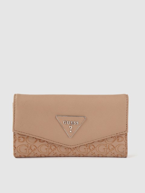 

GUESS Women Brown Brand Logo Textured Three Fold Wallet