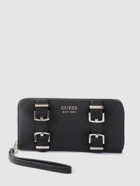 

GUESS Women Black Solid Zip Around Wallet With Wrist Loop