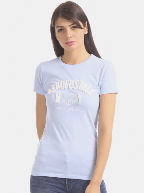 

Aeropostale Women Blue Printed Round Neck T-shirt