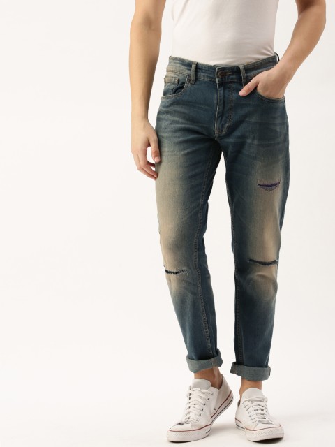 

SINGLE Men Blue Slim Fit Mid-Rise Slash Knee Jeans