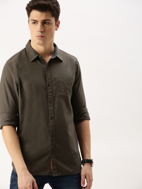 

SINGLE Men Brown Slim Fit Solid Casual Shirt