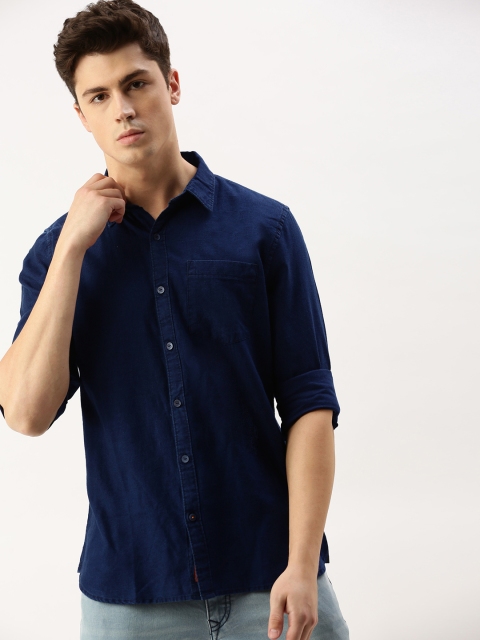 

SINGLE Men Navy Blue Slim Fit Solid Casual Shirt