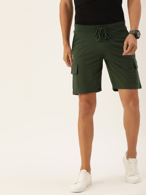 

SINGLE Men Olive Green Solid Regular Fit Shorts