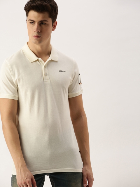 

SINGLE Men Off-White Solid Polo Collar T-shirt