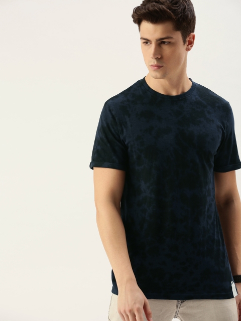 

SINGLE Men Navy Blue Printed Round Neck T-shirt