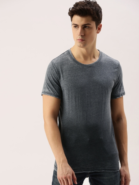 

SINGLE Men Blue & Grey Dyed Round Neck T-shirt
