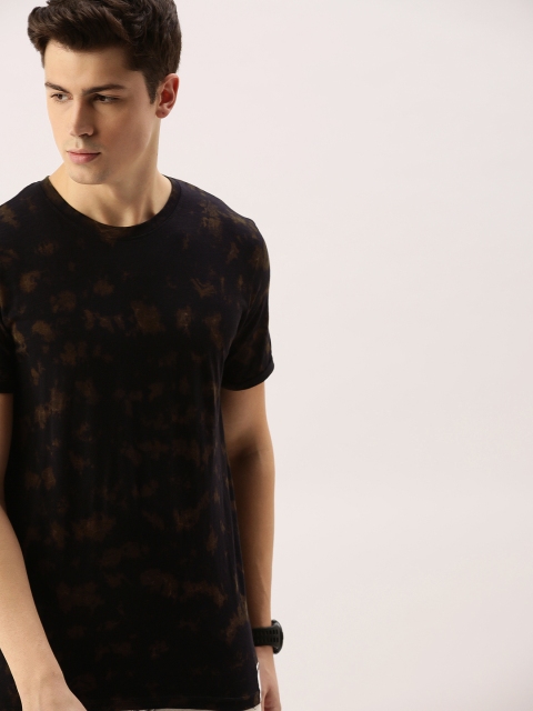 

SINGLE Men Black & Brown Dyed Round Neck T-shirt