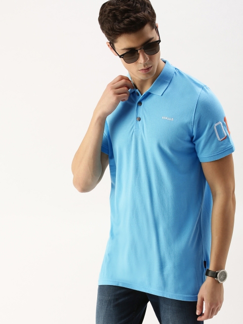 

SINGLE Men Blue Solid Polo Collar T-shirt
