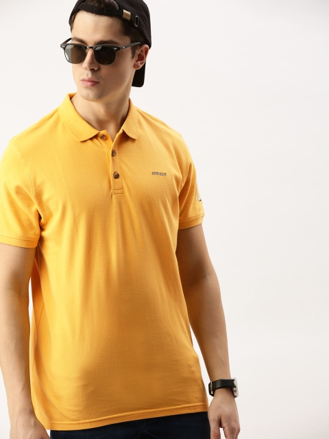 

SINGLE Men Yellow Solid Polo Collar T-shirt